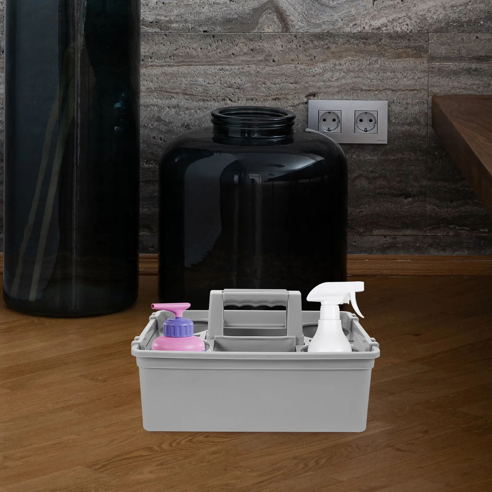 

Пластиковая корзина-органайзер для чистящих средств с несколькими отделениями для хранения уборочного инвентаря, для домашнего и настольного использования