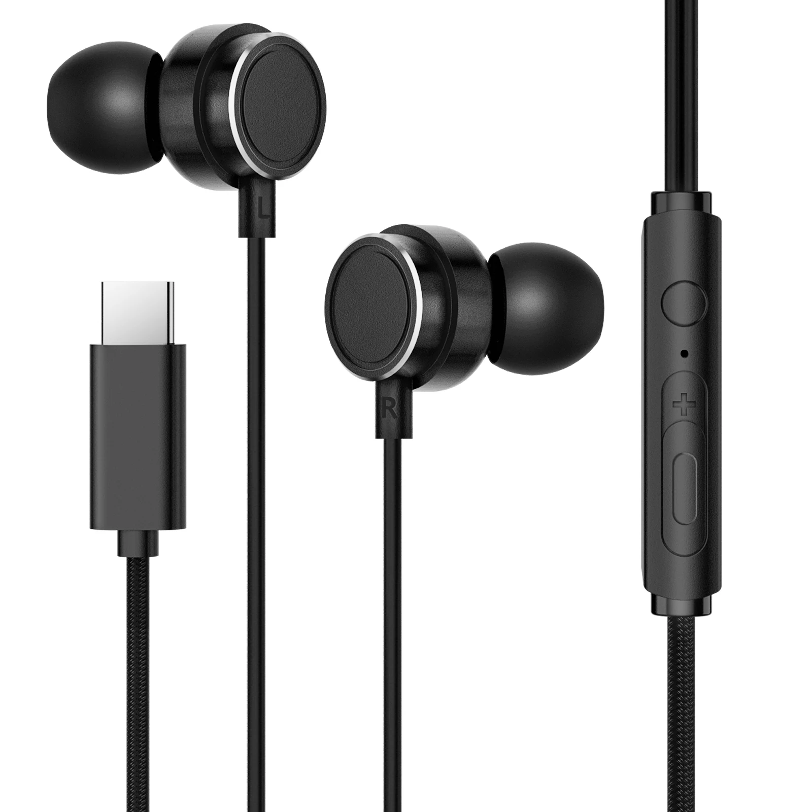 HAPPYAUDIO W2 USB C Hi-Fi Wired Noise Canceling Stereo Headphones with Tangle-Free Cable for Samsung Galaxy Google