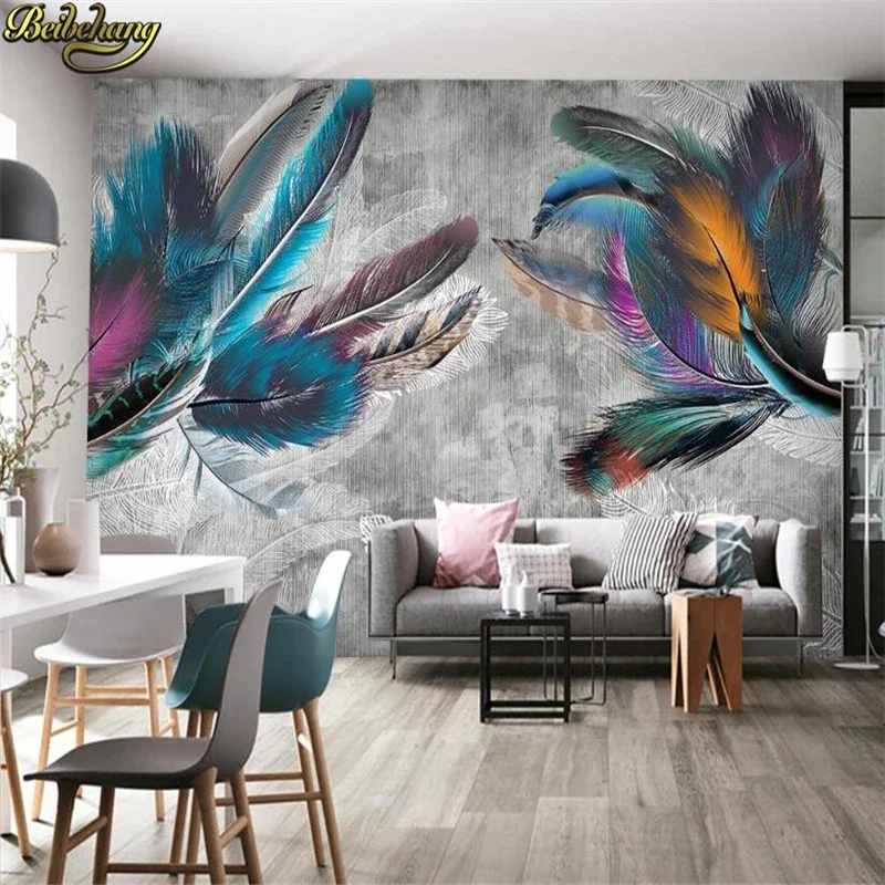 Custom Colored feathers Photo Wallpaper 3D Landscape Large Murals Living Room Sofa Bedroom Backdrop home decoration Stickers