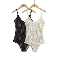 Sexy See Through Lace With Lining Backless Spaghetti Strap Bodysuit Woman Sling Tight Short Jumpsuit Slim Fit Rompers Playsuits - Image 5