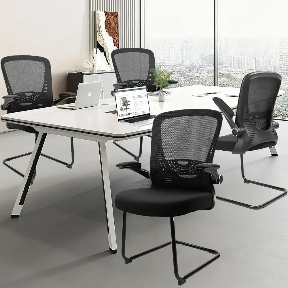 Mesh Back Ergonomic Chair with Lumbar Support and Raised Armrests for Conference Room, Set of 4, Black