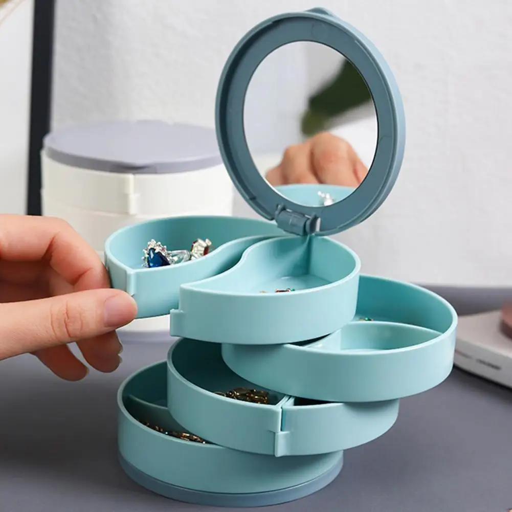 Jewelry Display Organizer Dust-proof Abrasion Resistant Mirror Multilayers Rotary Jewelry Box Household Supplies