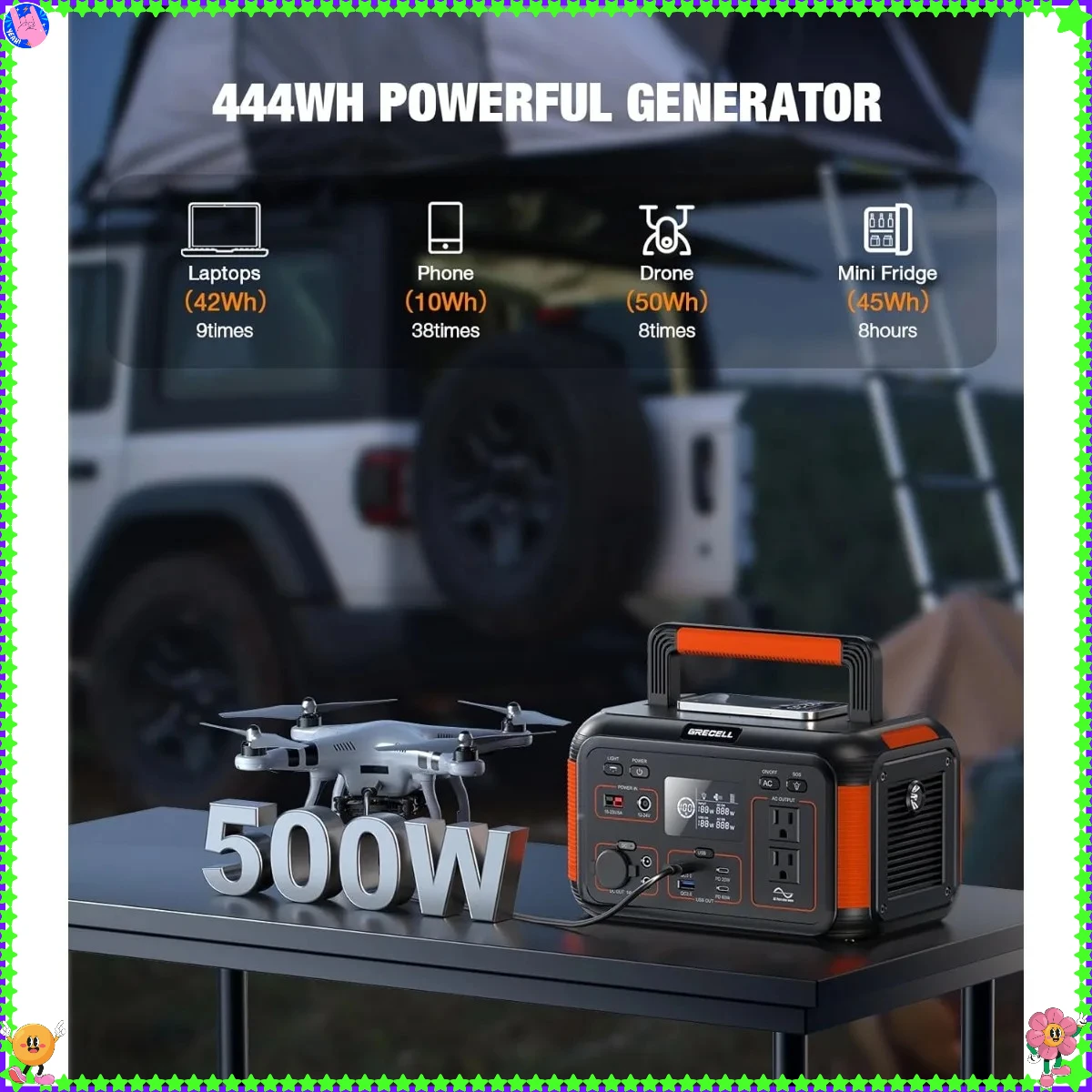 بنك طاقة محمول بقدرة 444 وات في الساعة، مولد يعمل بالطاقة الشمسية بقدرة 500 وات للنسخ الاحتياطي المنزلي في حالات الطوارئ والتخييم والحياة RV Van Life