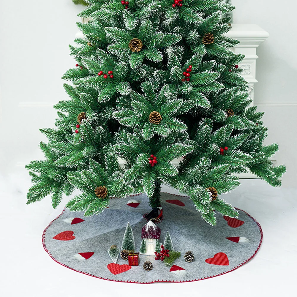 

Christmas Tree Skirt Mat Holiday Decoration Embroidered Fabric Floor Cover For Home Party Grey Machine Washable Festive Tree