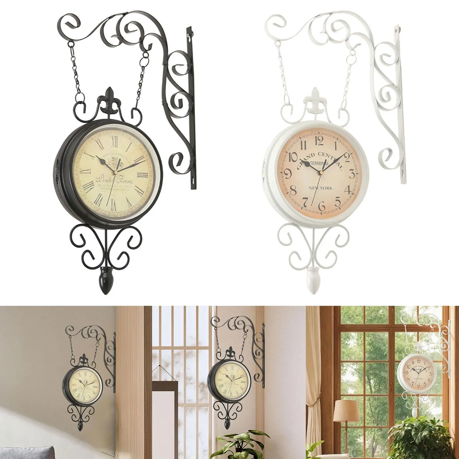 Double Sided Wall Clock Non Ticking Luxury Decorative Clock Wall Mount Battery Operated for Home Office Outside
