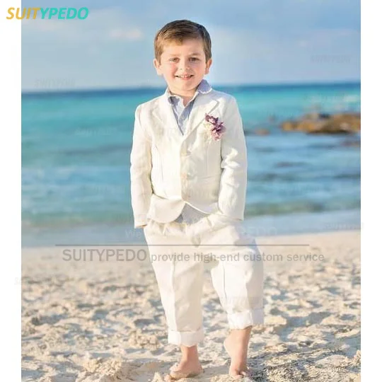 Linen Children's Fashion Suit Notch Lapel Suit Pants Two Piece Set Kids Casual Jacket Outfit Wedding Party Gentlemen Blazer