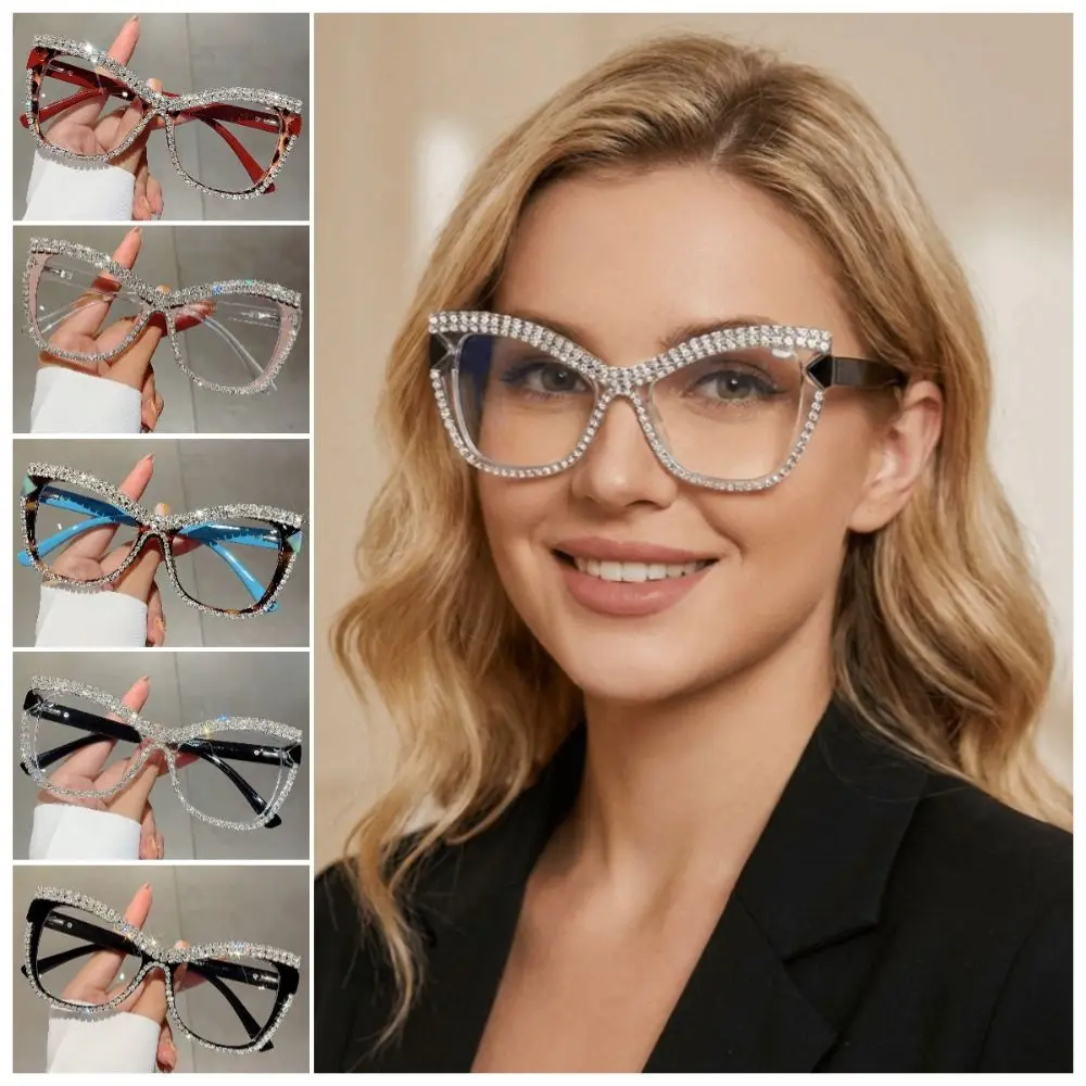 

Girl's Gift INS Rhinestone Glasses Luxury Lightweight Anti-Blue Light Glasses Handmade Elegant Large Frame Eyewear Unisex
