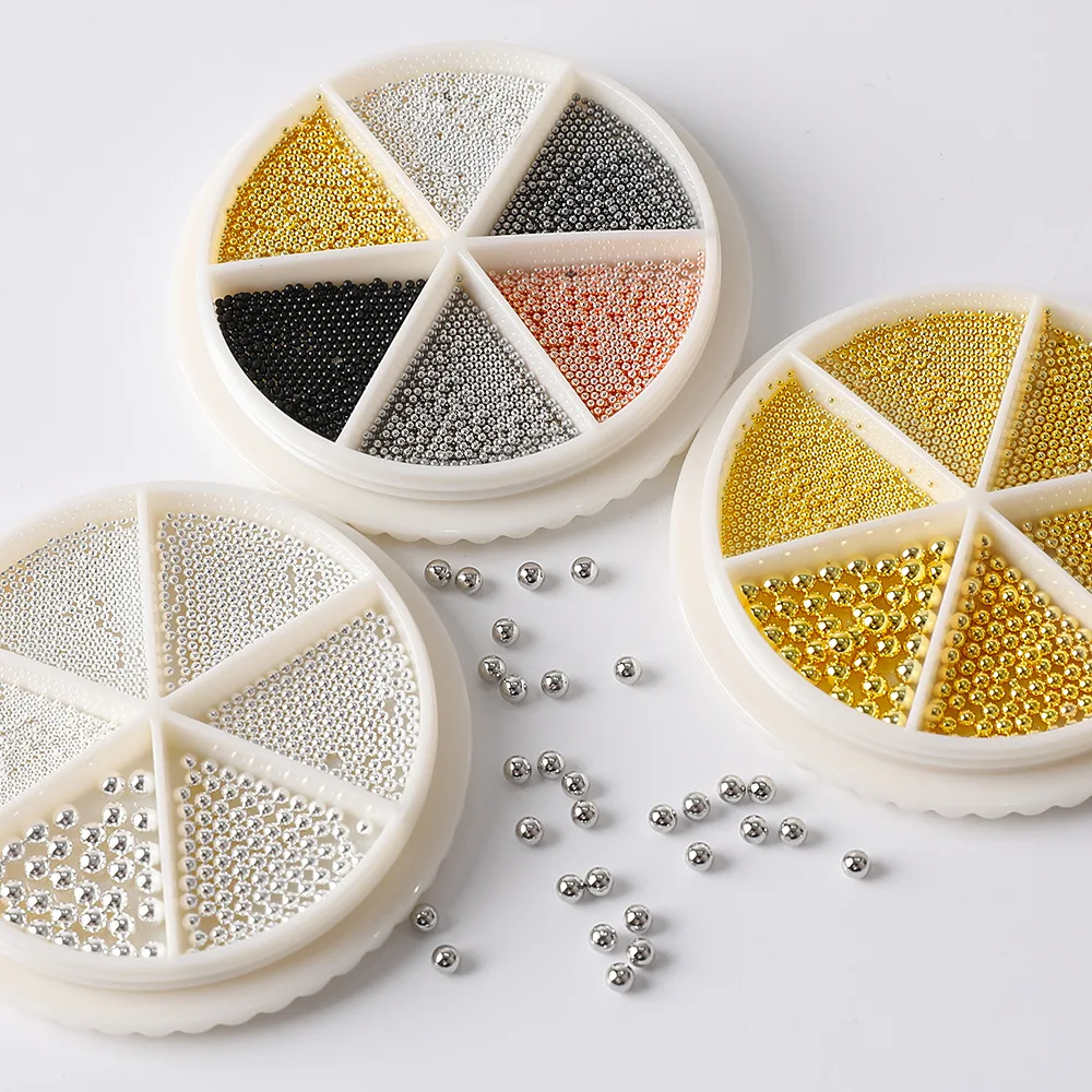 6 شبكات 0.8-3mmMixed مسمار الفولاذ المقاوم للصدأ الكافيار الخرز ثلاثية الأبعاد الفضة/الذهب مايكرو الكرة الخرز مسمار السحر مسمار الفن لوازم الديكور #2