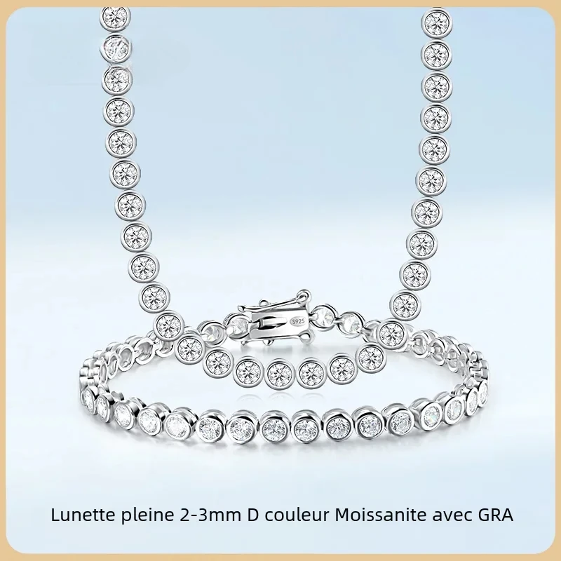 

TUES Bubble Moissanite Tennis Necklace 2/3mm D Color Full S925 Silver Women's Diamond Neck Chain Sparkling
