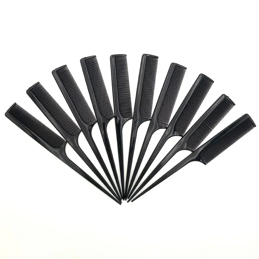 10-Pack Professional Rat Tail Combs, Fine-Tooth Durable ABS Plastic for Hairstylists/Barbers