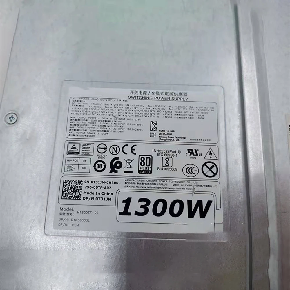 

T31JM 0T31JM For D-E-L-L T5810 T7810 T7910 1300W Workstation Power Supply H1300EF-02