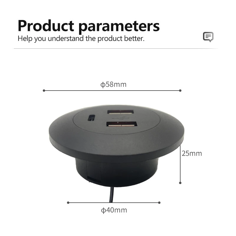 NEW Embedded Desktop USB2.0 To USB TYPE-C Charger Extension Cord Mobile Tea Table Sofa Concealed Fast Charging Cable Connector