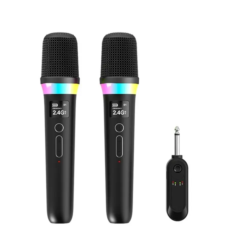 

AS95-Smart AI Speaker Wireless Microphone 1 To 2 With Receiver Multi-Sound-Effect Mixer System For Karaoke Black