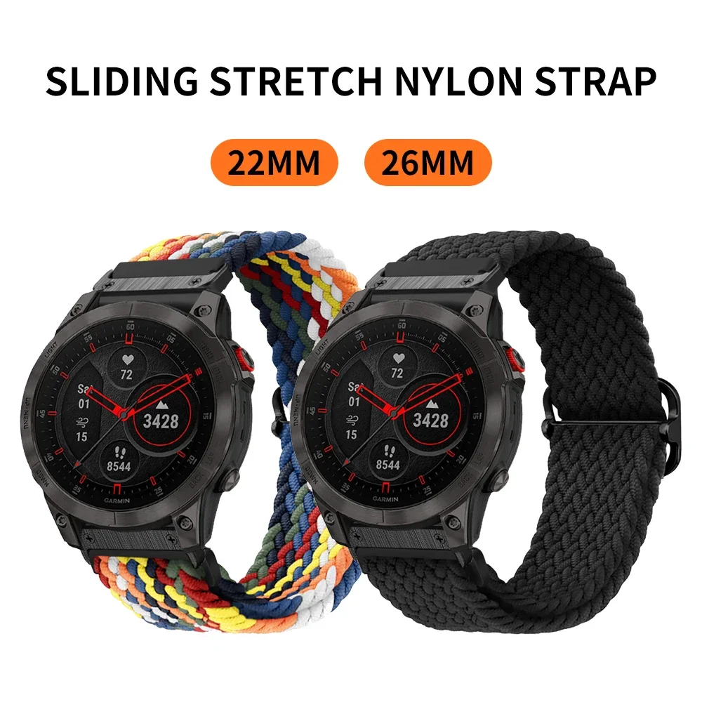 

QuickFit 22mm 26mm Braided Nylon Elastic Strap For Garmin EPIX GEN2 Fenix7 7X Solar/6X 6XPro 5XPlus Enduro 2 Watchband