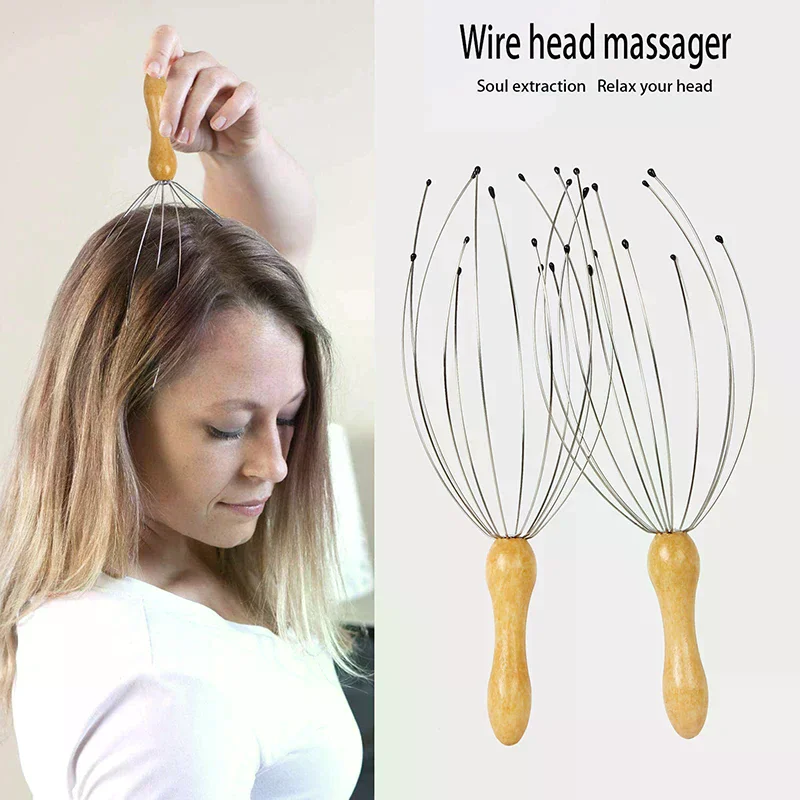 Handle Octopus Head Massager Scratch Scalp Relaxation Relief Body Massager Scratcher Relieves Tension Health Care Tools Wooden
