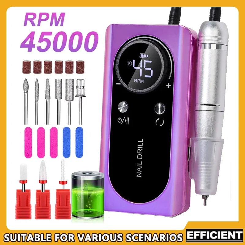 

Rechargeable Electric Nail Drill Machine 45000RPM Portable Nail Sander Kit for Gel Nails Manicure Salon Home Use