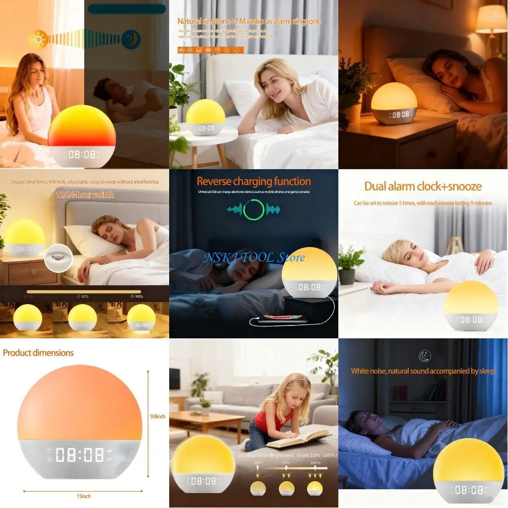 

L8RC светодиодный утренний будильник с вечерней имитацией 7 цветов окружающего освещения РАДИО Радио двойной сигнал тревоги