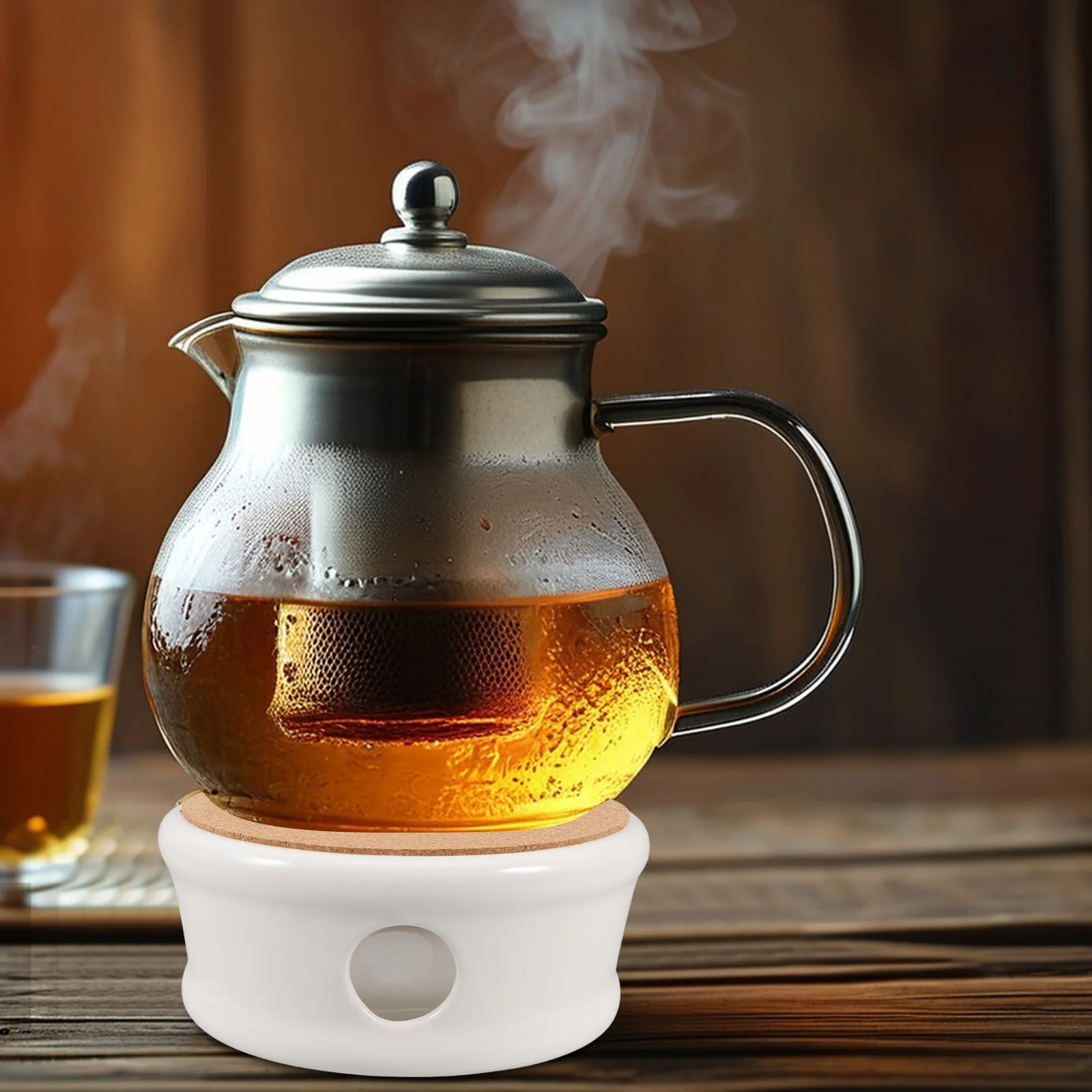 

1pcs Ceramic Teapot Warmer Round Heating Base For Tea Coffee Milk Safe Anti-Slip Modern Heater Home Office Kitchen Bar Use