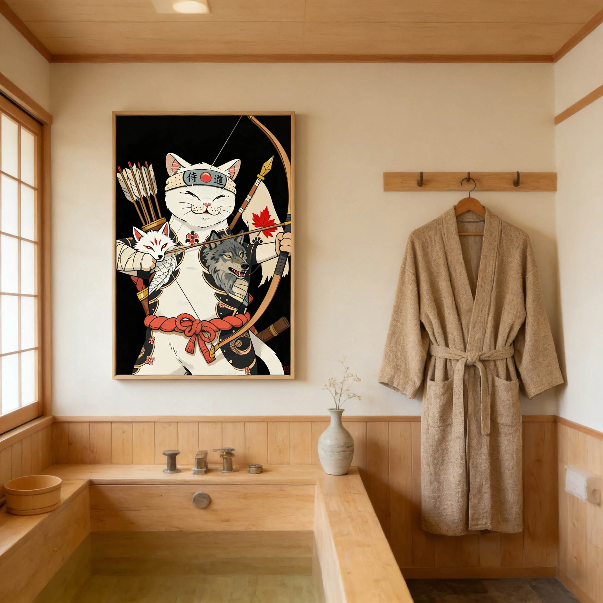 

Japanese Samurai Cat Canvas Poster Ukiyo-e Style Warrior Ninja Cat Painting Living Room Bedroom Home Wall Decor Art Print
