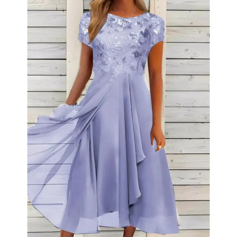 2025 新しいシフォンレースの女性のドレスエレガントなパッチワークプラスサイズのドレスカットアウトロングドレスブライドメイドイブニングパーティードレス Vestidos