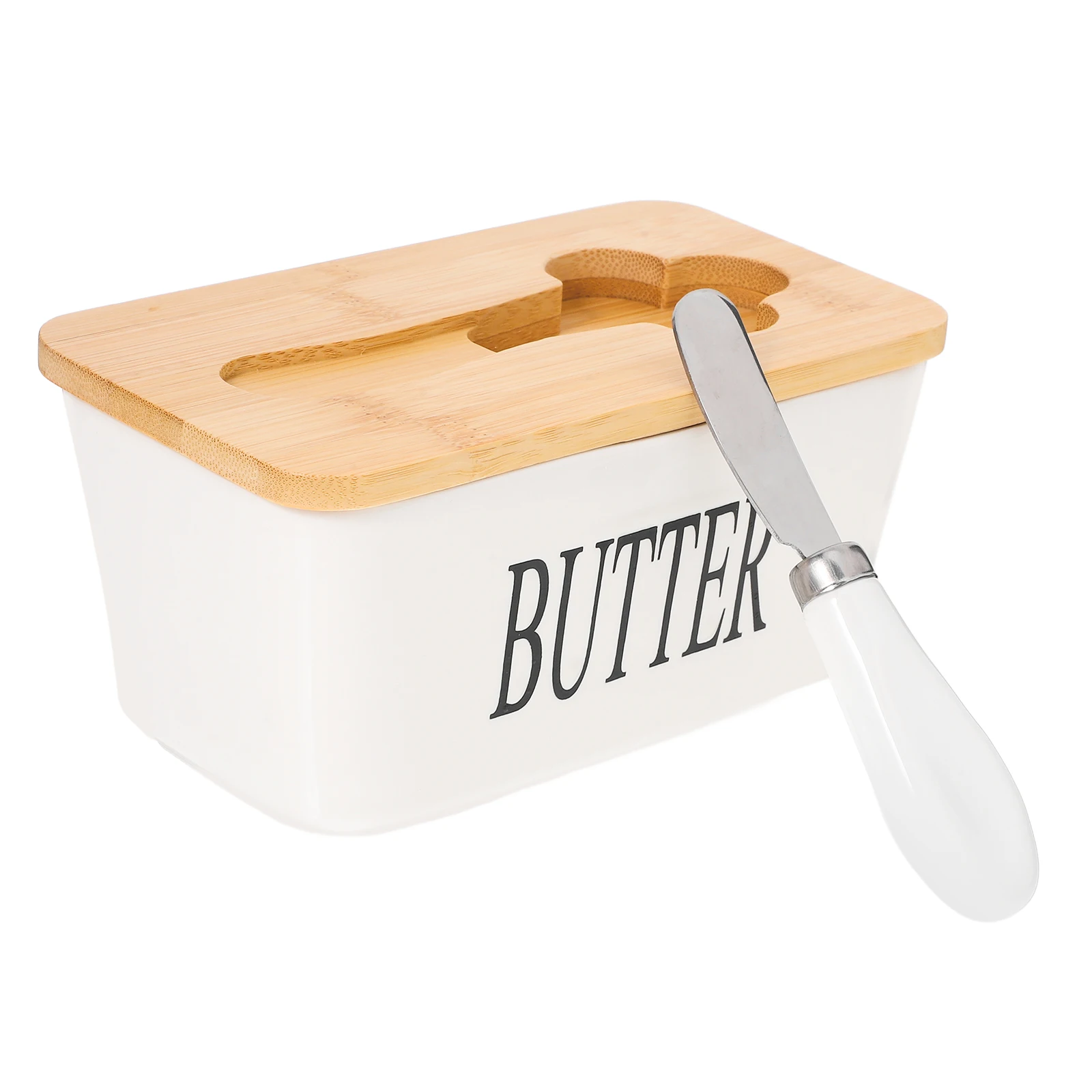

Butter Box Dish with Lid Knives Container Holder Counter Storage White Ceramic Farmhouse Style Butter Dish Container Kitchen