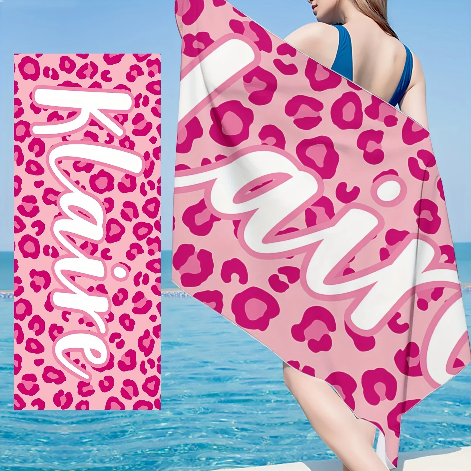 1pc Customized Beach Towel - Vibrant Leopard Pattern, Ultra-Absorbent and Quick-Drying, Personalized with Your Name or Message