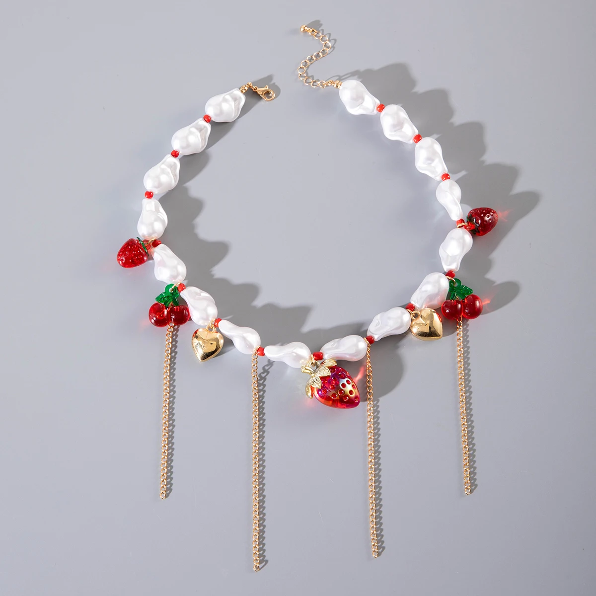Docona Sweet Romantic Resin Beaded Tassel Necklace Imitation Cherry Strawberry Pendant Women's Summer Party Vacation Jewelry