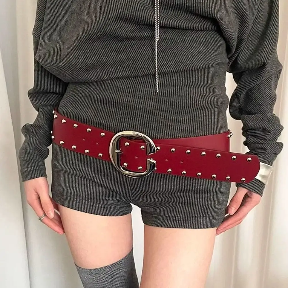 

Fashion Designer Wide Women's Belt Gothic Y2k Rivet Waist Belt Punk Style American Dress Jeans Belt Streetwear