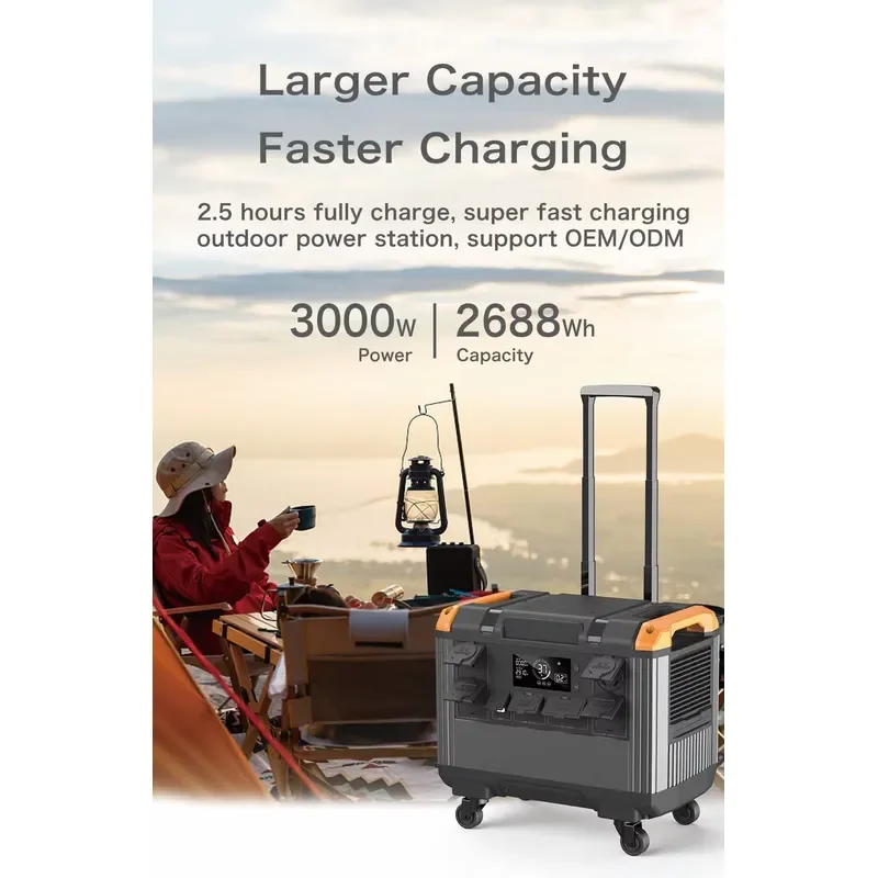 3000W 2688Wh Portable Solar Generator Lithium Battery Power Station Multi Port Output Emergency Backup Energy