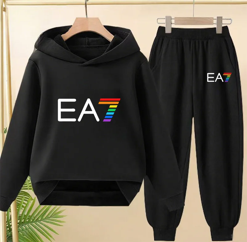

4-13 year Kids two-piece childrens clothing set brand rainbow print hoodie Kids hoodie pants children sweatshirt clothing