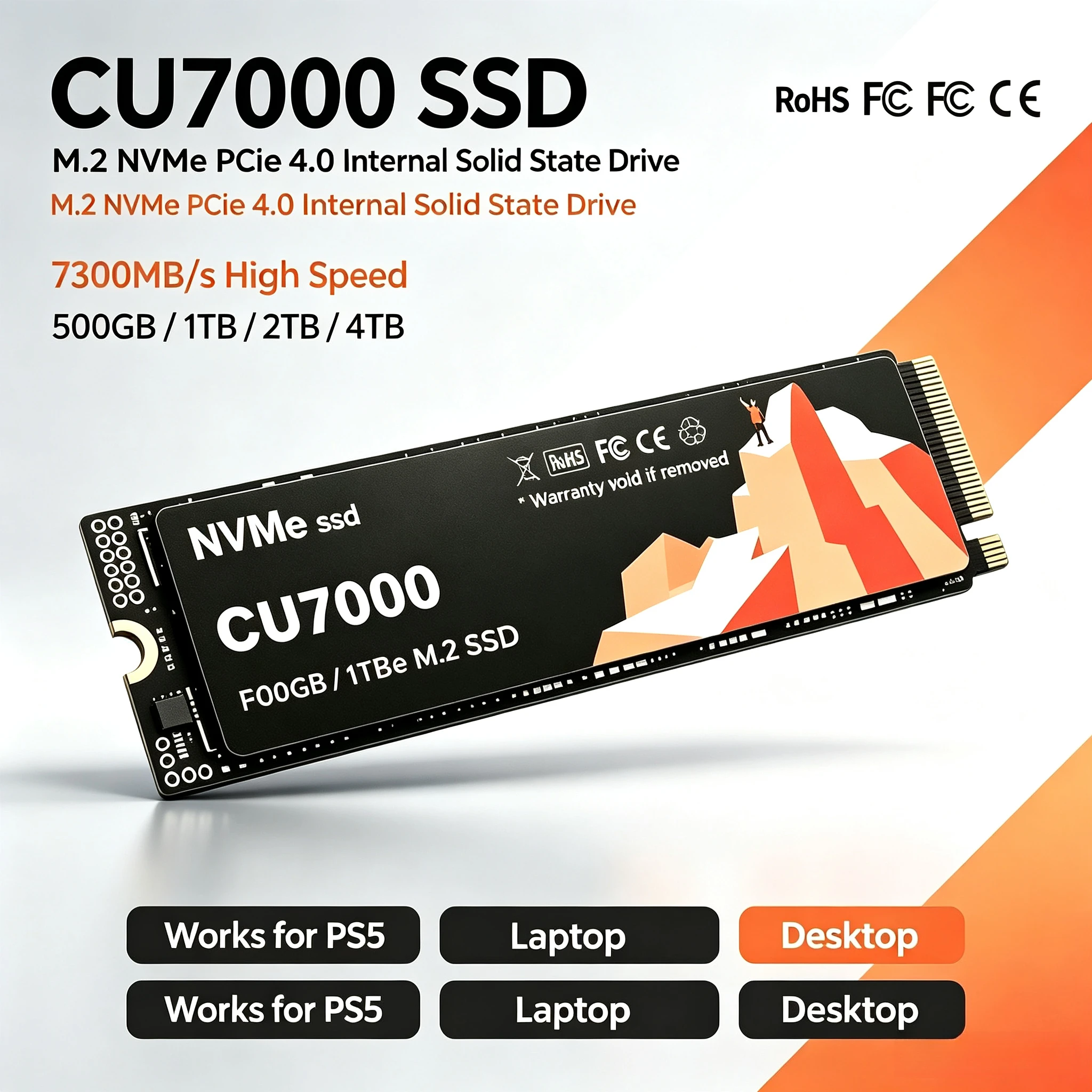 CU7000 500GB-4TB SSD NVMe M.2, up to 7300MB/s, Solid State Hard Disk Drive for Laptop Desktop Computers.