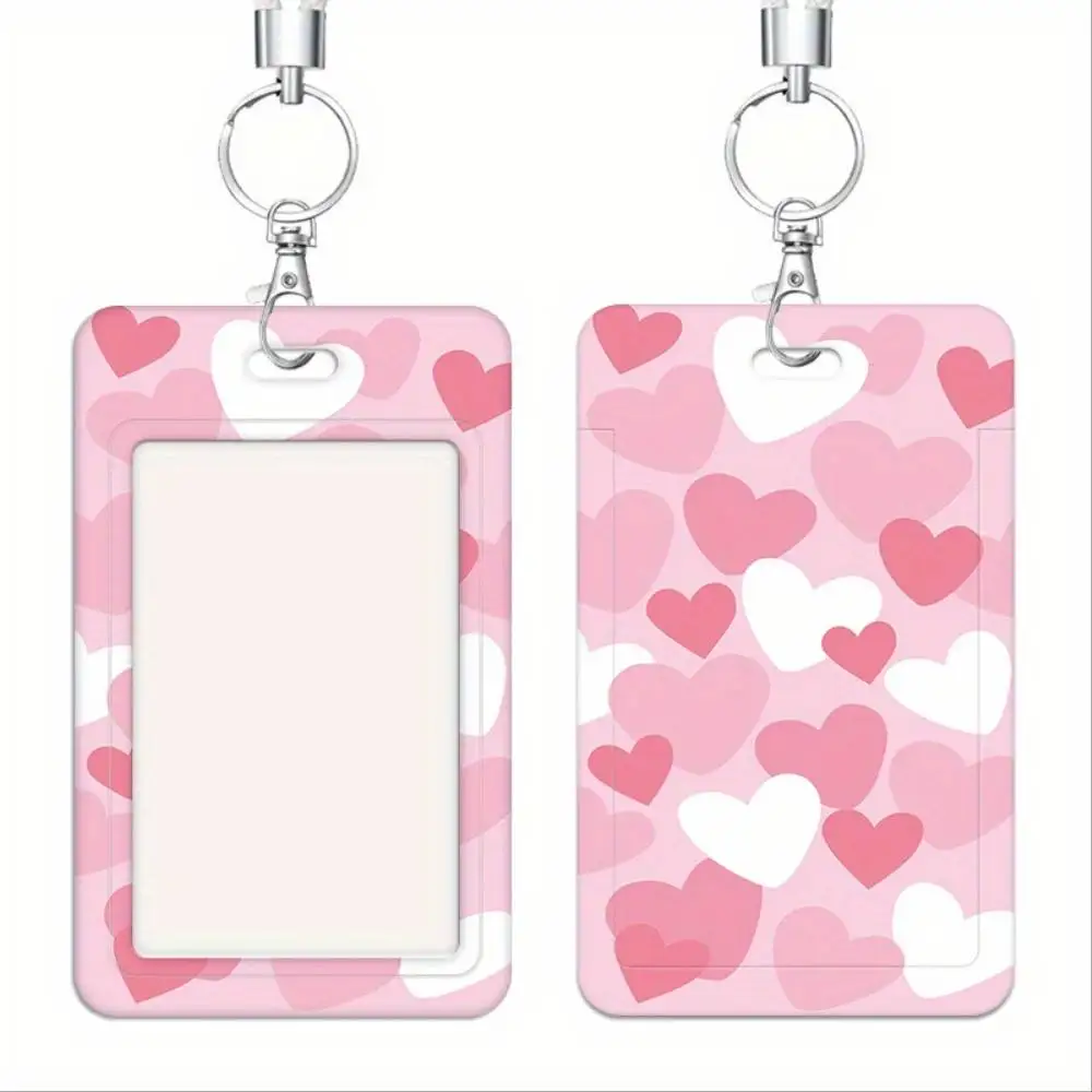 Pink Love Heart ID Card Holder Plastic Badge Cover Holds 2 Cards For Medical Staff Student Bank Access Card