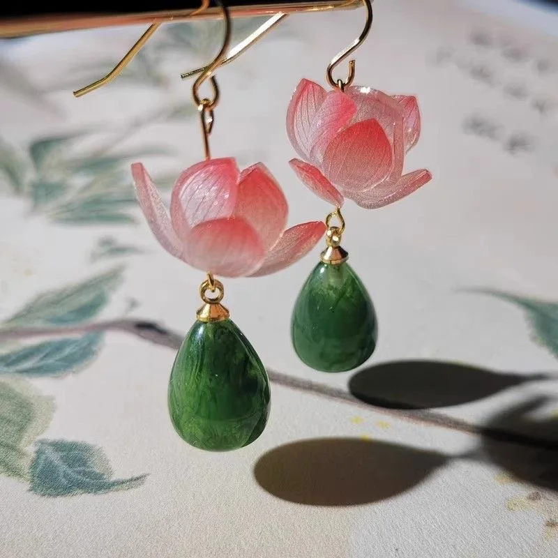 Chinese Style Lotus Earrings Women Elegant Lotus Flower Drop Earrings With Flowers Statement Floral Jewelry Custom Packaging