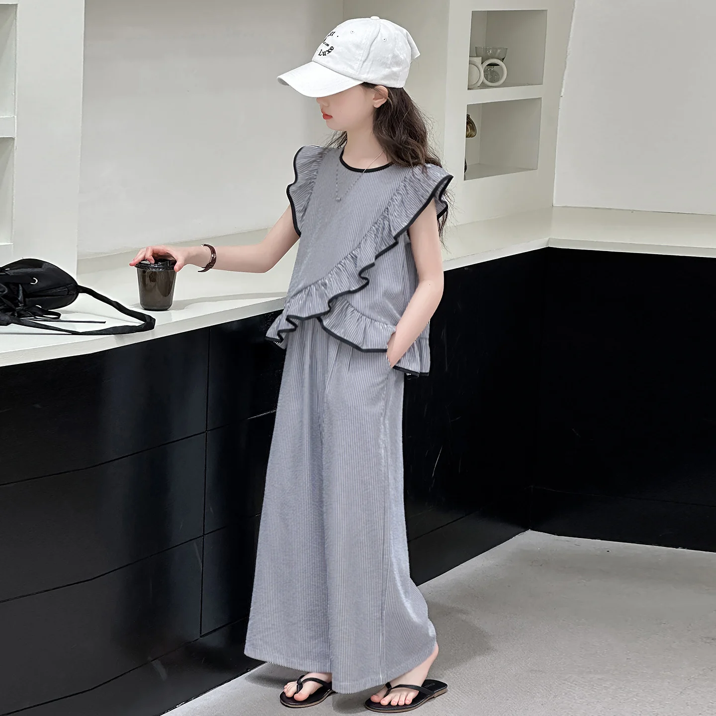 2026 Children Asymmetrical Summer Clothing Set With Ruffles for Girls Irregular Flounce Top + Pants Two Piece Suit Kids Clothes