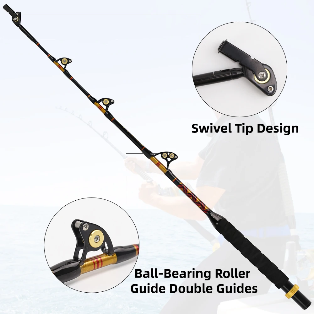 Topline Tackle Ocean Boat Trolling Fishing Rods Fiberglass Material Deep Sea Rod 3# 3+1Roller Guide Big Game Rod 5'6