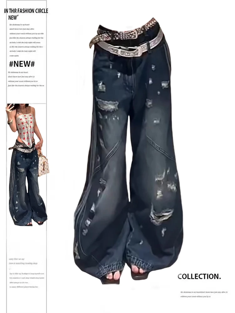 

202, осенне-зимние женские джинсовые брюки из двух предметов Harajuku Y2K, японские мешковатые джинсы в стиле гранж, мужские широкие джинсы Goblin Core Mom