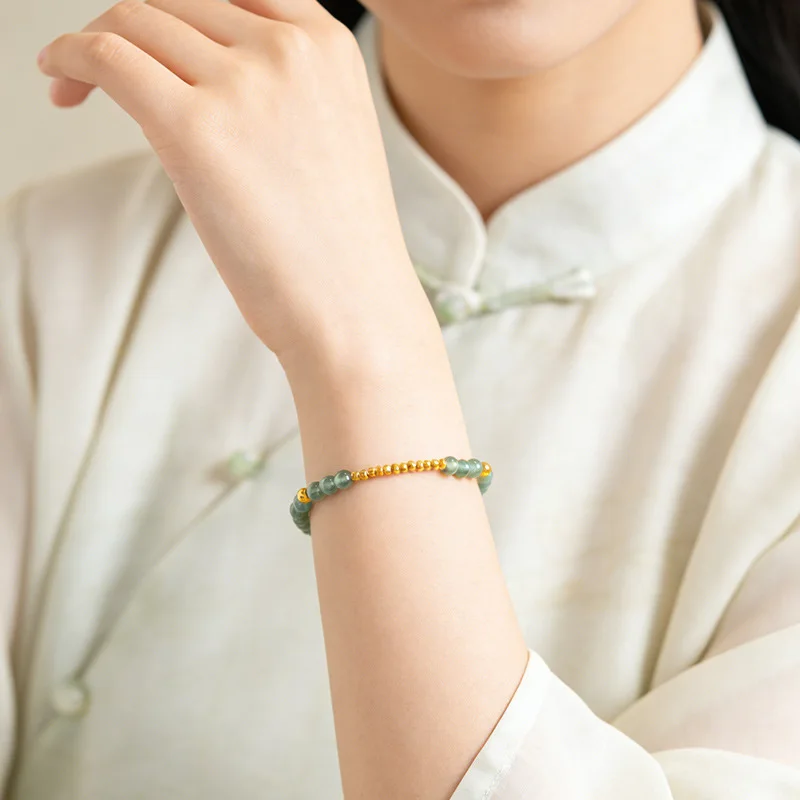 Authentic High-End Natural A-Grade Jade Blue Water Millet Beads Bracelet Ice Type Jadeite Jewelry For Women's Gifts Drop Ship