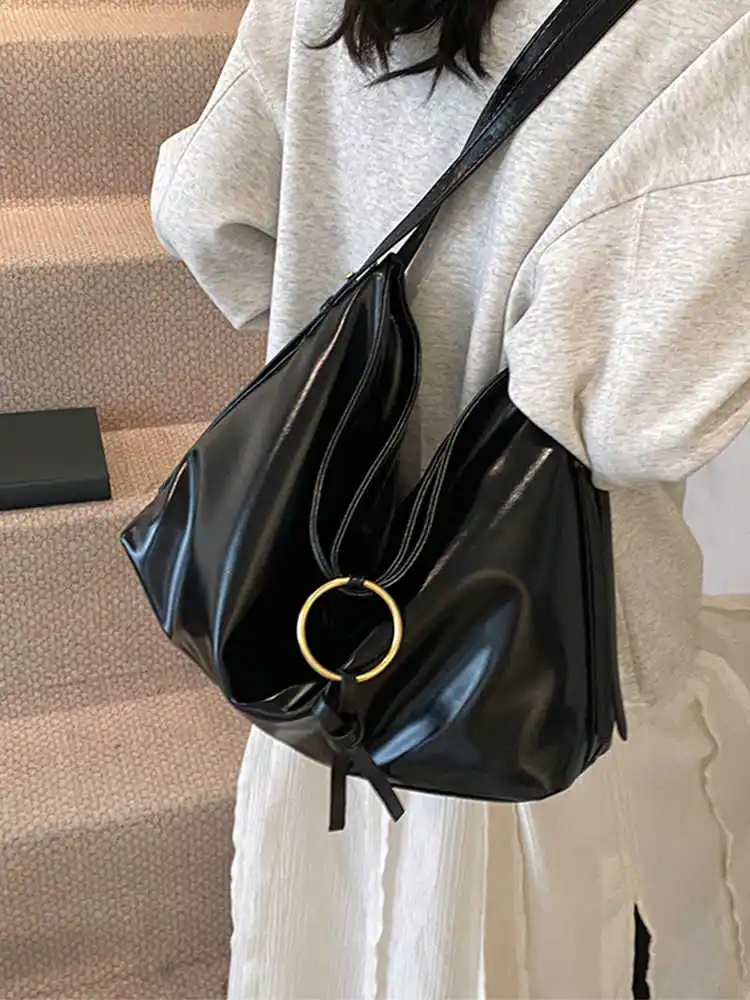 High-grade Red PU Tote Bags For Women New Large Capacity Versatile Temperament One Shoulder Bags Vintage Elegant Crossbody Bags