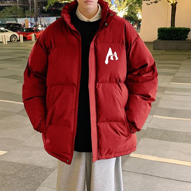 

Мужская утепленная хлопковая куртка-пуховик с воротником-стойкой, в стиле «хлебный пуховик», для подростков, теплая, повседневная, однотонная, на молнии