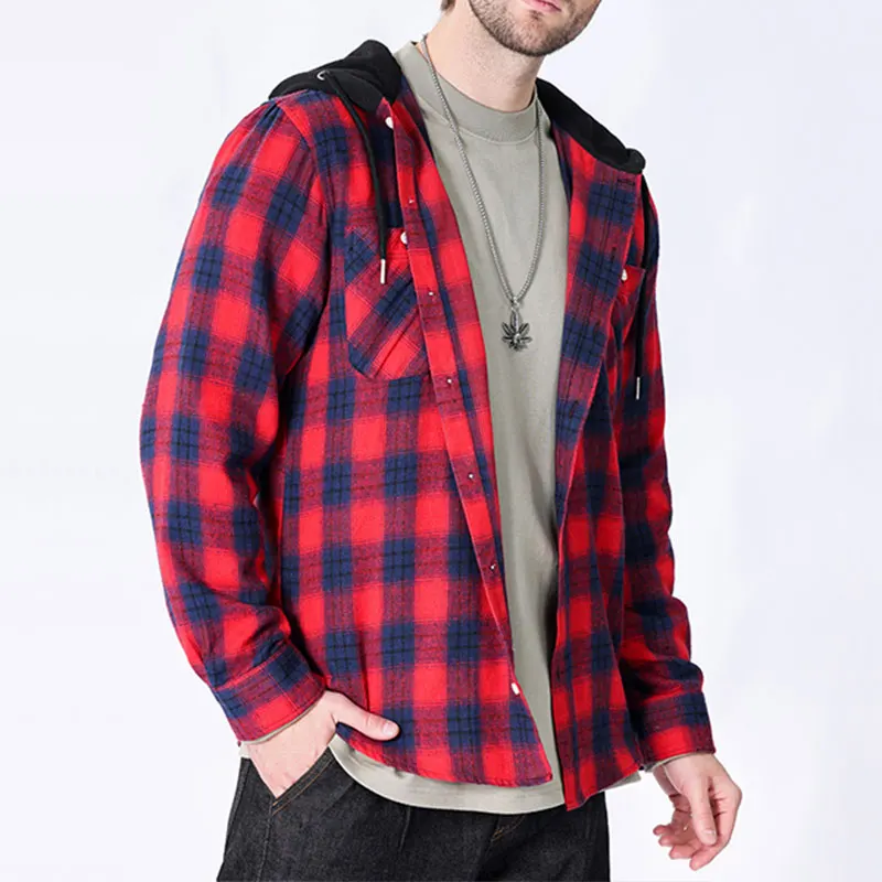 

Spring hooded casual plaid shirt men's long-sleeved high-grade woolen coat free ironing classic all-match American code