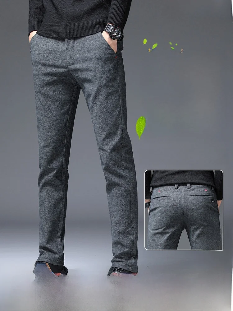 

Comfortable Straight Leg Men's Casual Pants Spring Autumn Versatile Busin Casual Trousers by Snow Flng Faion Brand