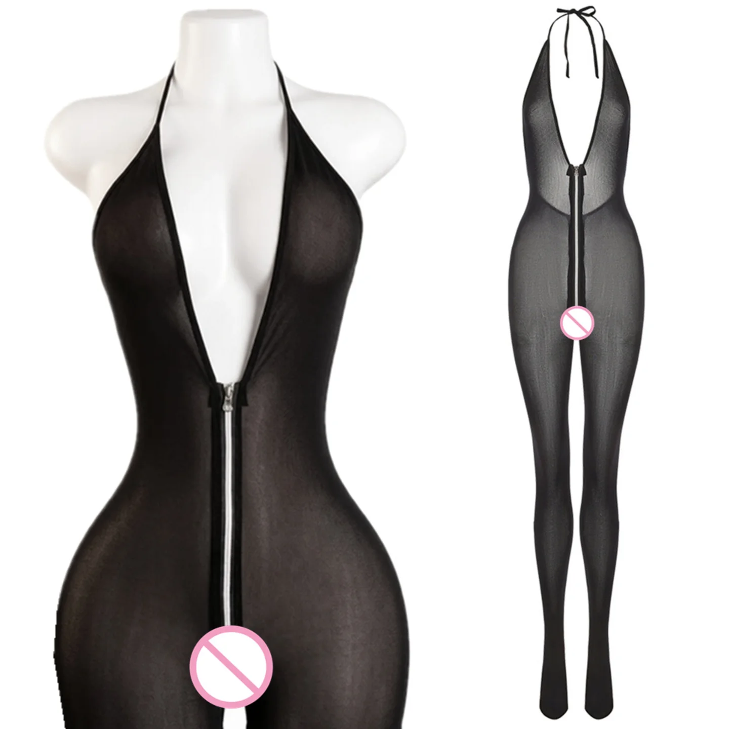 Zipper Bodystocking Sexy Lingerie Women Erotic Sexy Costumes Porno Open Crotch Babydoll Chemise Sex Erotic Underwear Dress