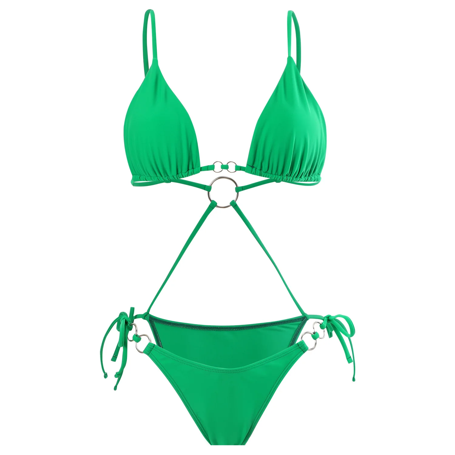 

Green Bikini Set for Women Sexy Metal Ring Tie Side Hollow Out Two Piece Swimsuit 2025 Summer Beach Swimwear Pool Party