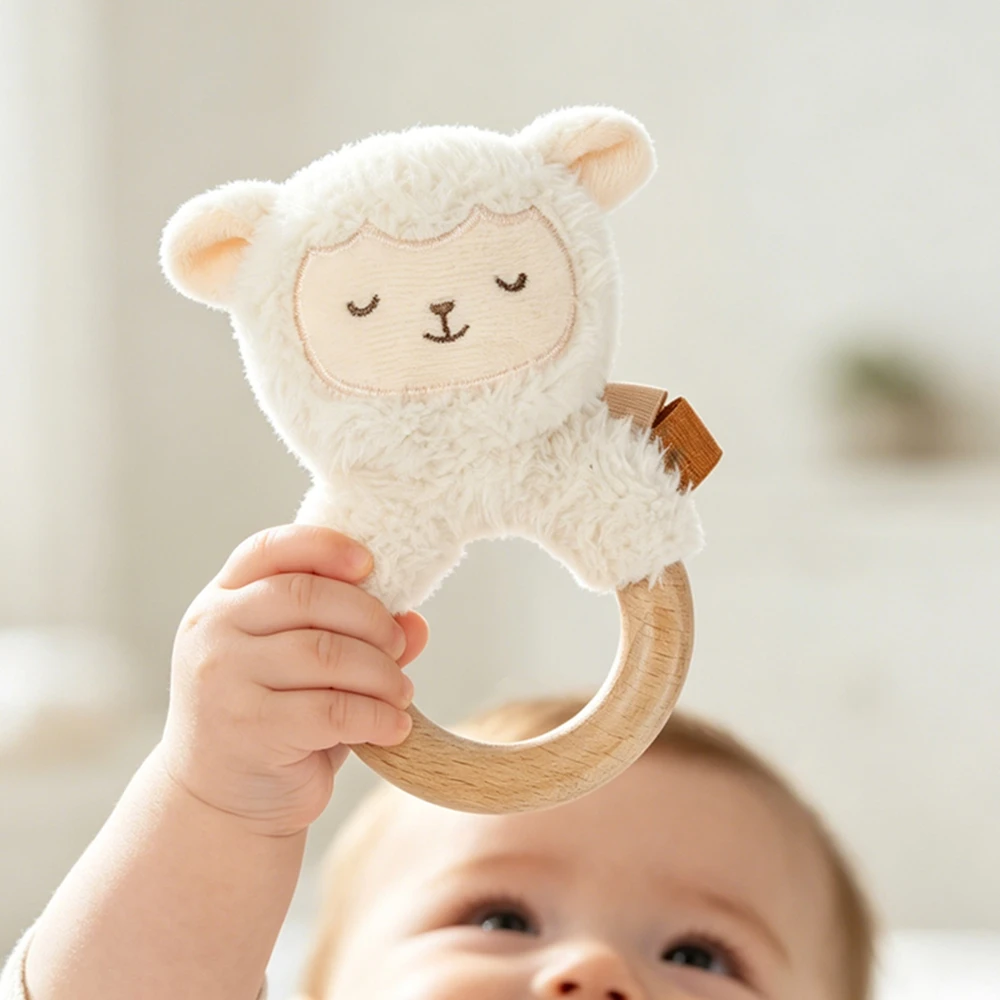 Baby Rattle Toy Soft Music Ring Sensory Baby Cotton Plush Rabbit Bear Infant Newborn 0-12M Early Motor Development Toy Gifts