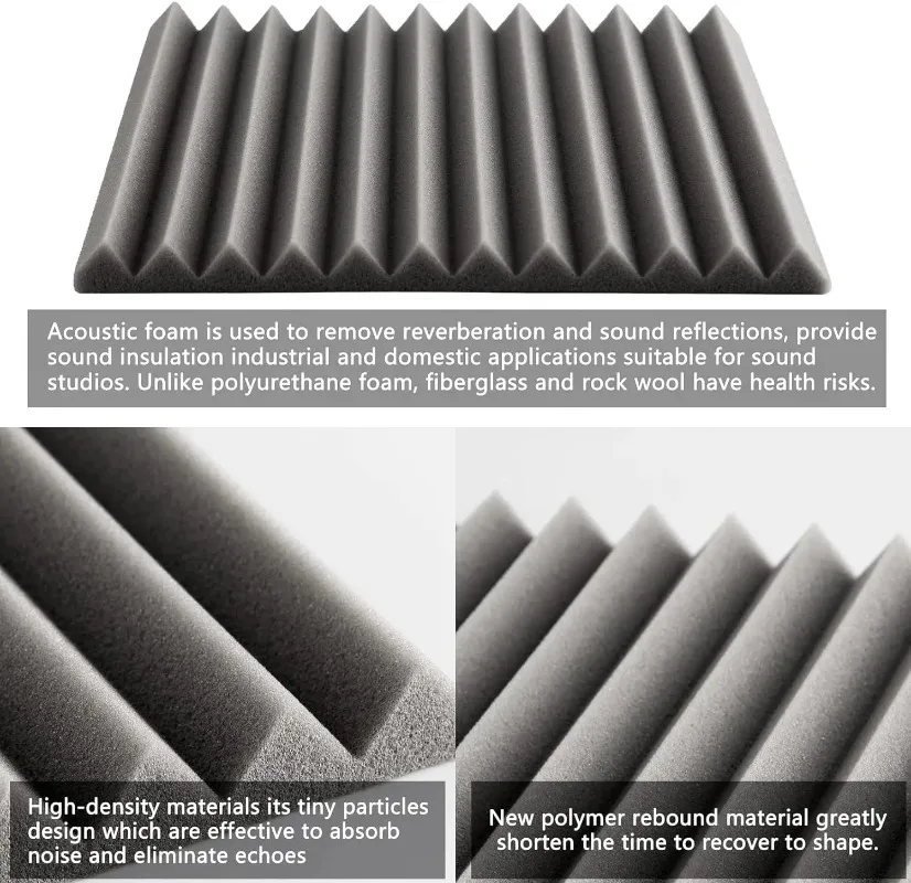 Paneles de espuma acústica para estudio Cuñas Esponja insonorizada Bloqueador de ruido Paneles de pared Azulejos Gris