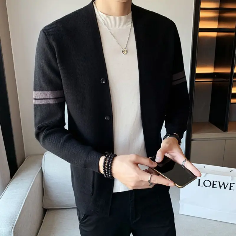 Autumn Winter Fashion Temperament Trend Korean Sweaters Man Simple Solid Color Y2K Male Jacket Long Sleeve Streetwear Clothes