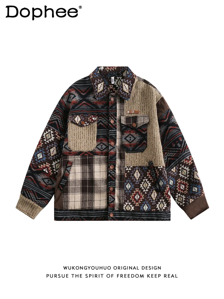 

Spring and Autumn Japanese Retro Ethnic Style Long Sleeve Turn-Down Collar Jacket Casual Loose Versatile Couple Jacket Top Men