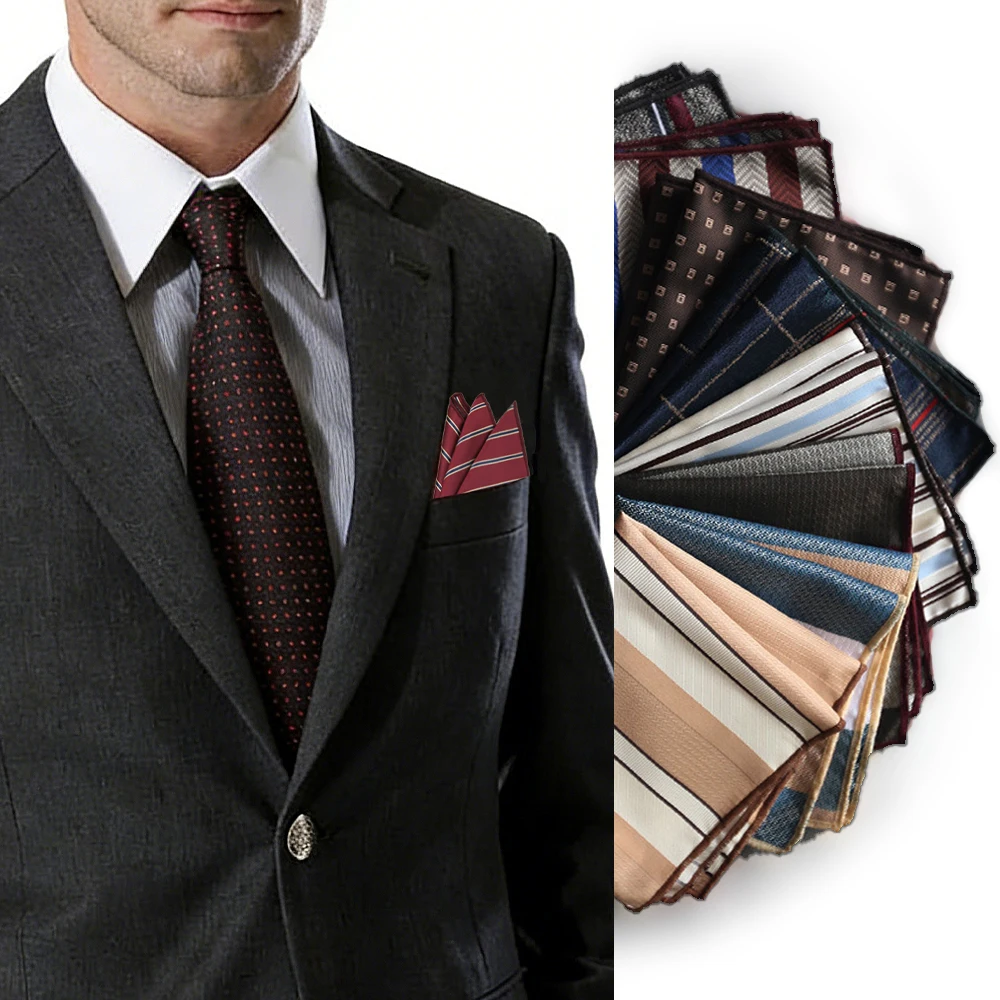 

Новейший модный полосатый мужской платок-паше (красно-зеленый, синий) из полиэстера для костюма, рубашки, нагрудный платок, аксессуар, подарок