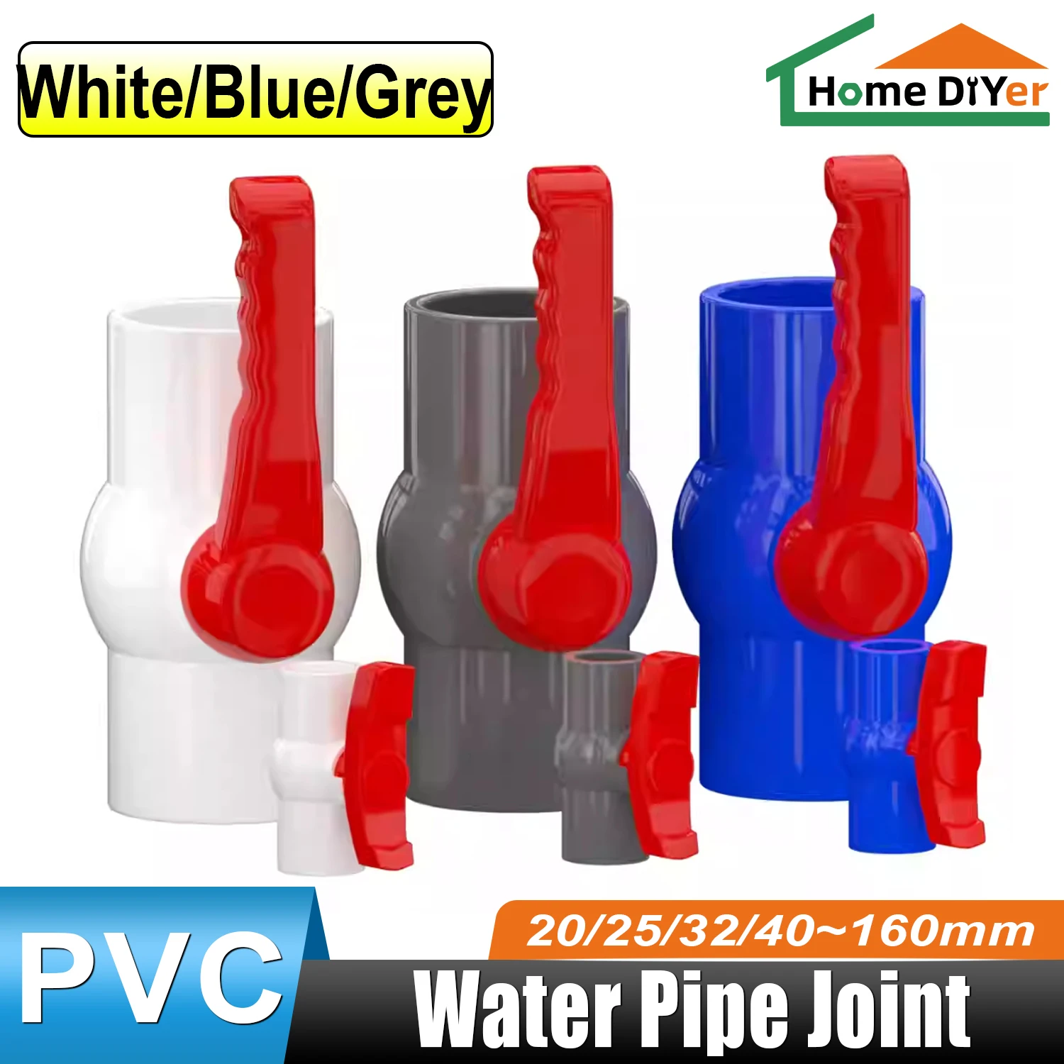 

20mm-160mm PVC Ball Valve, Garden and Lawn Irrigation Accessories, Aquarium Drainage Systems, White/Blue/Gray