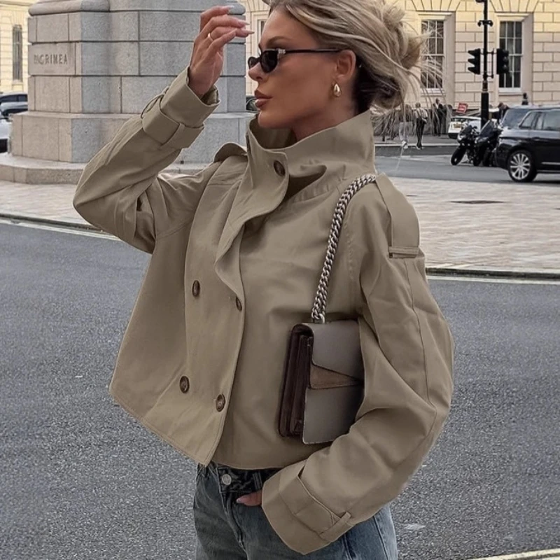 2026年新春ニッチデザイン気質通勤スタンドカラー長袖ダブルブレストショートジャケット